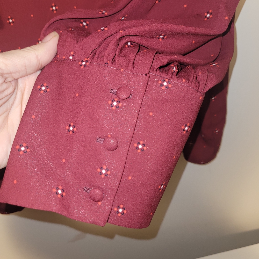 Ava & Viv Burgundy Tie-Neck Blouse with Tiny Cross Dot Print - Picture 6 of 7